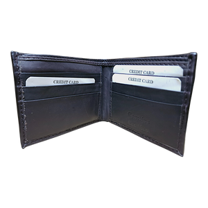 Interior de cartera de piel genuina con compartimentos para tarjetas y billetes diseño vaquero