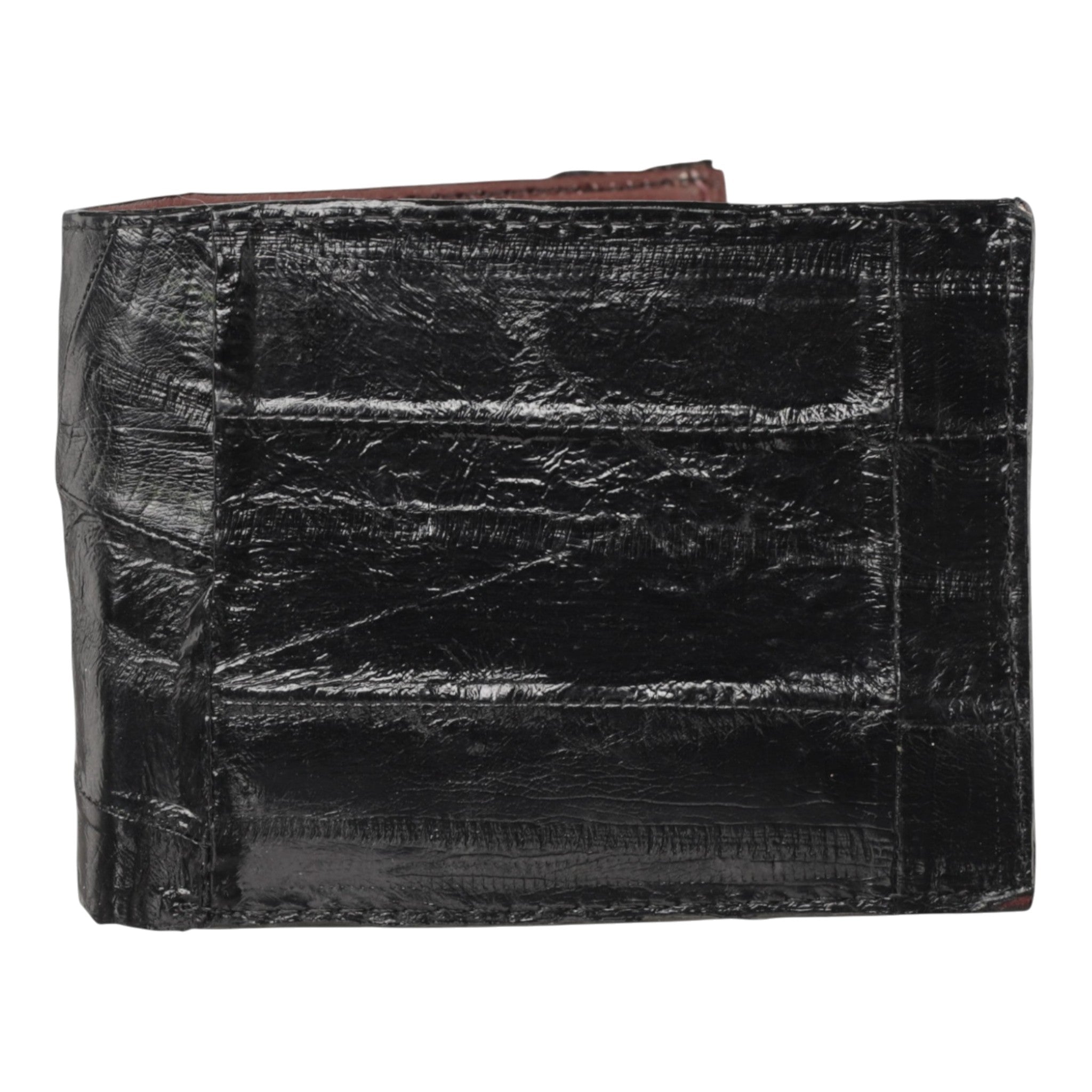 Cartera vaquera de piel de anguila negra artesanal hecha a mano