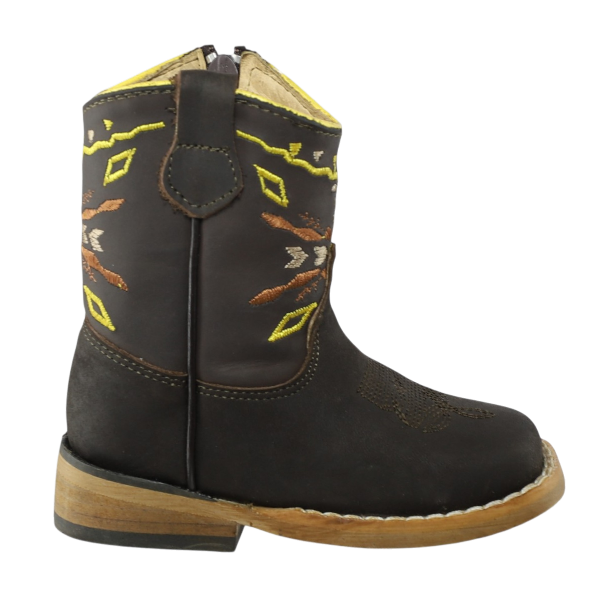 botas infantiles piel café detalle bordado colorido estilo vaquero