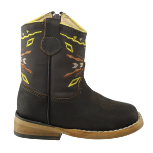 botas infantiles piel café detalle bordado colorido estilo vaquero