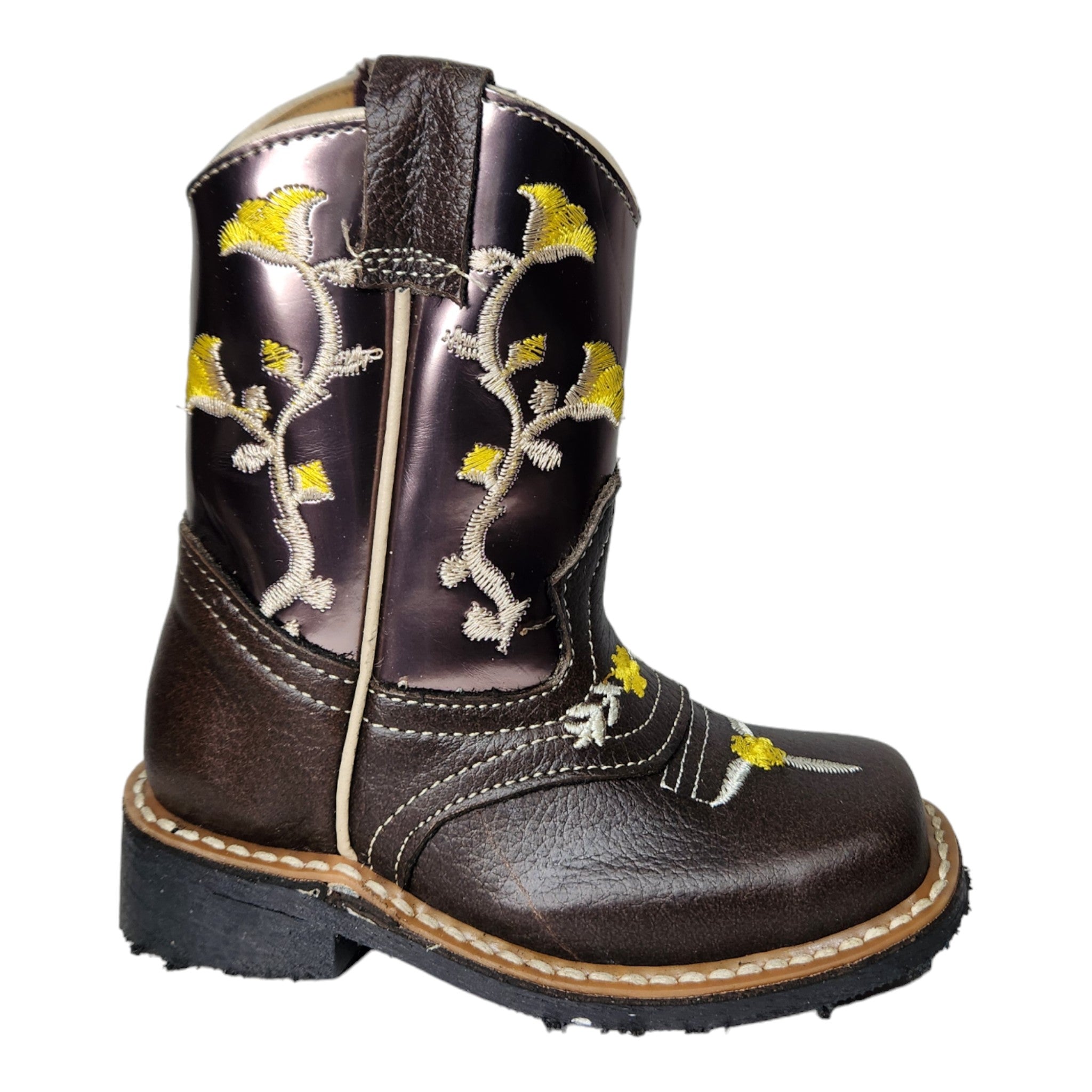 Botas Jr Rodeo Piel Flor Amarilla Tubo Brilloso