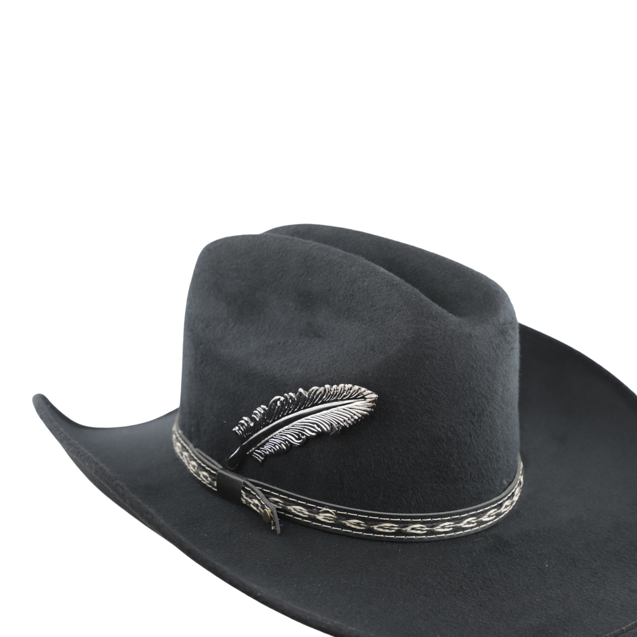 Pluma de metal para sombrero vaquero color metal oscuro accesorio western
