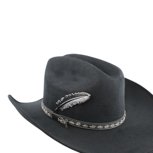 Pluma de metal para sombrero vaquero color metal oscuro accesorio western