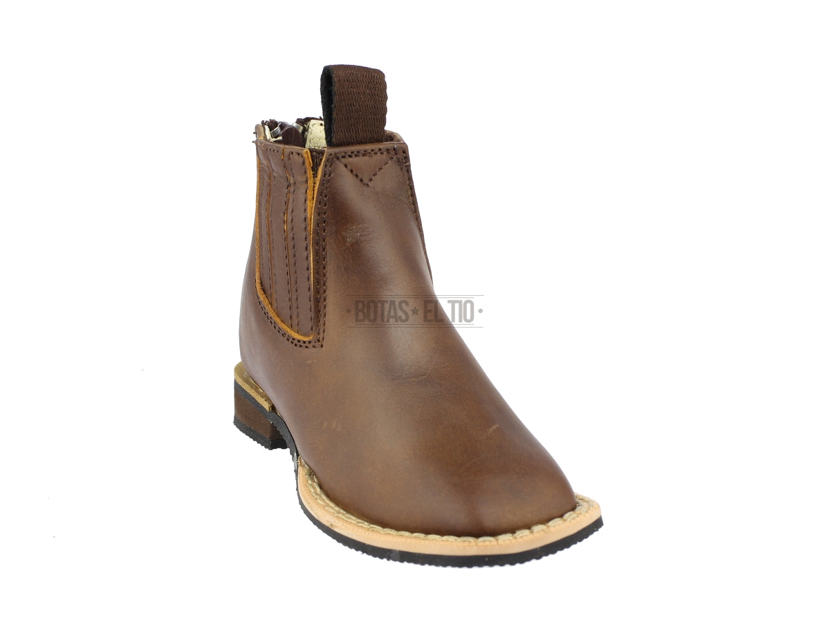 Botin Charro Bebe Vaquero Chato Cierre 100% Piel Comodos Cafes